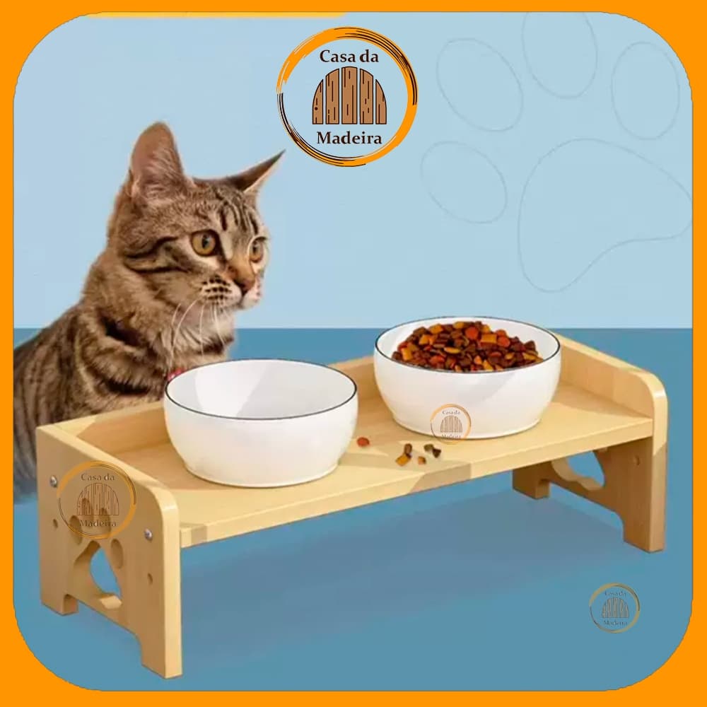 Comedouro e Bebedouro Duplo Elevado Ergonômico Pet Bebedouro Cachorro Gato Cães