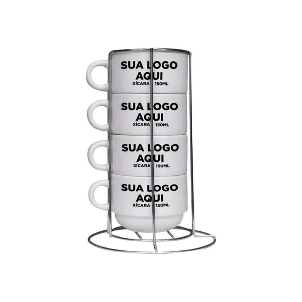Torre Suporte 4 Xícaras 150ml Personalizada Sua Arte Logo