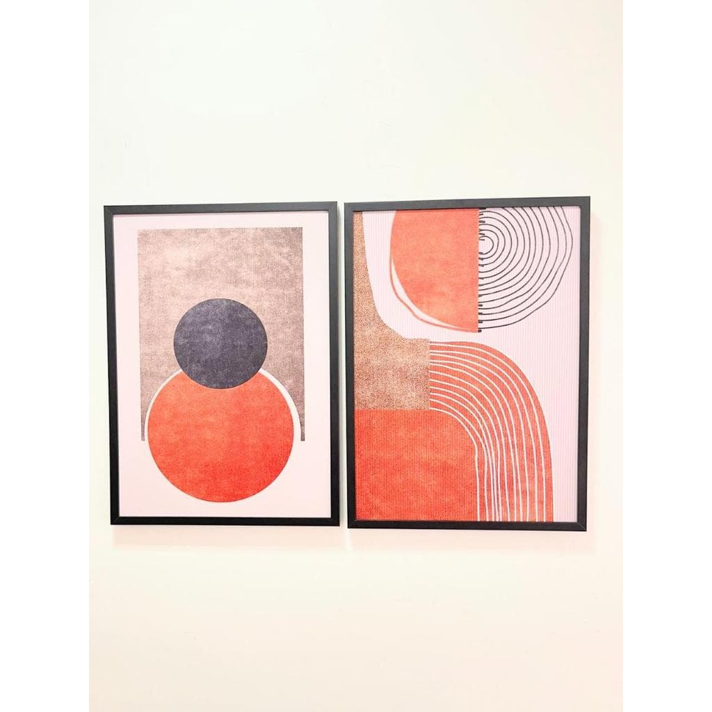 Dupla de quadros decorativos com moldura 53x73 Abstrato laranja para decoração\sala\quarto\cozinha\parede\escritório