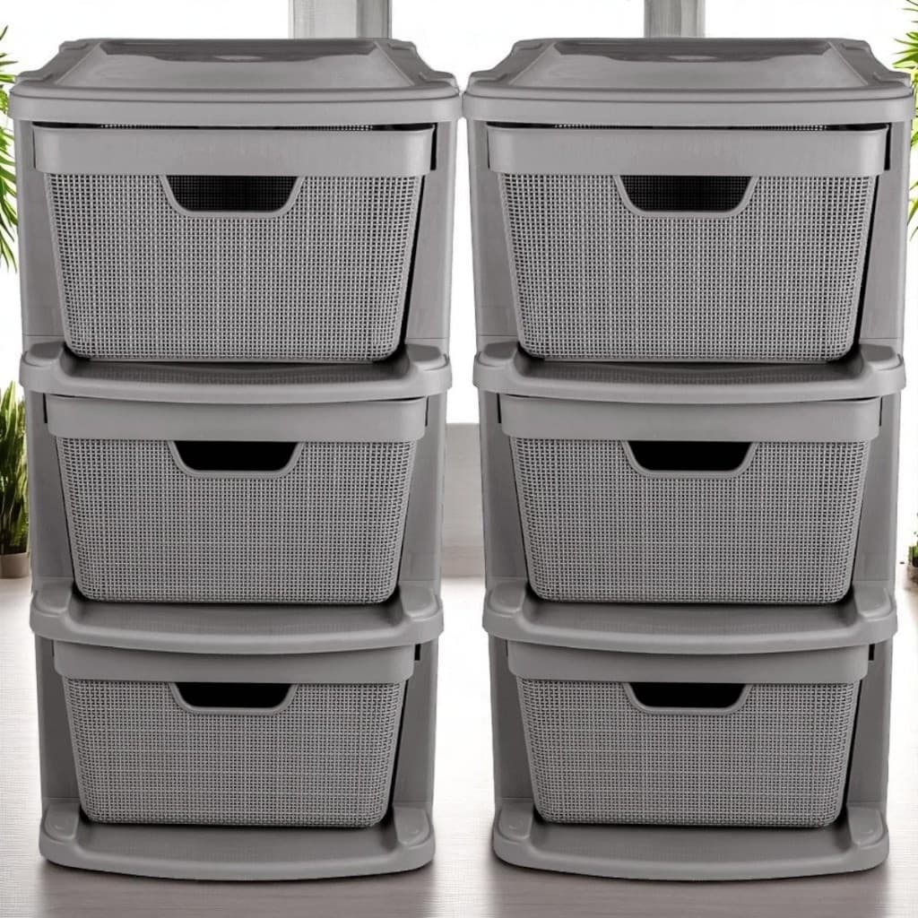 Kit 2 Gaveteiro Organizador Grande de Chão 15 Litros com 3 Gavetas em Plástico Juta Coisas Diferentes para Casa