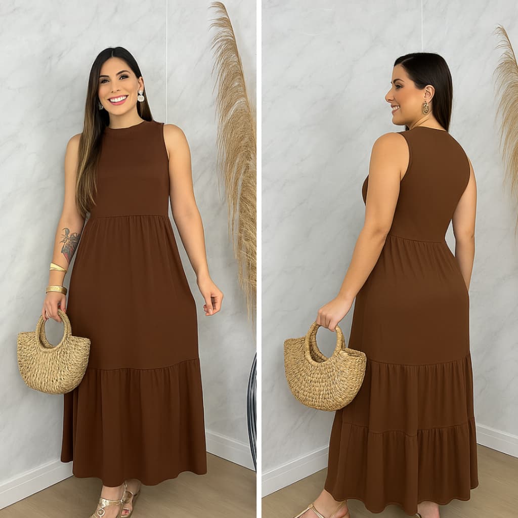 Vestido Longo Feminino Cavado Casual Elegante Inverno 502