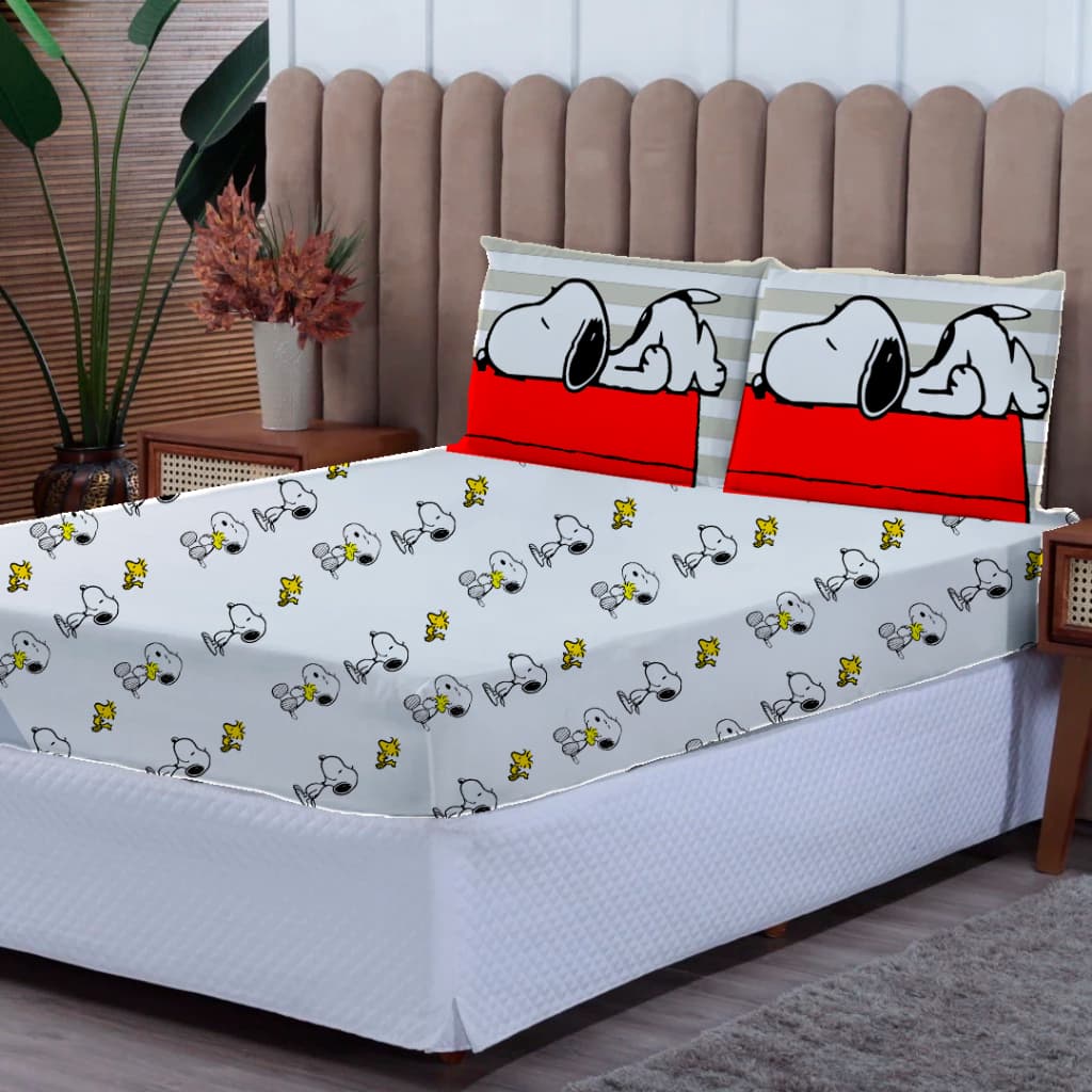 Kit lençol Casal Snoopy 3 peças - Casal Solteiro Queen - kit lençol snoopy