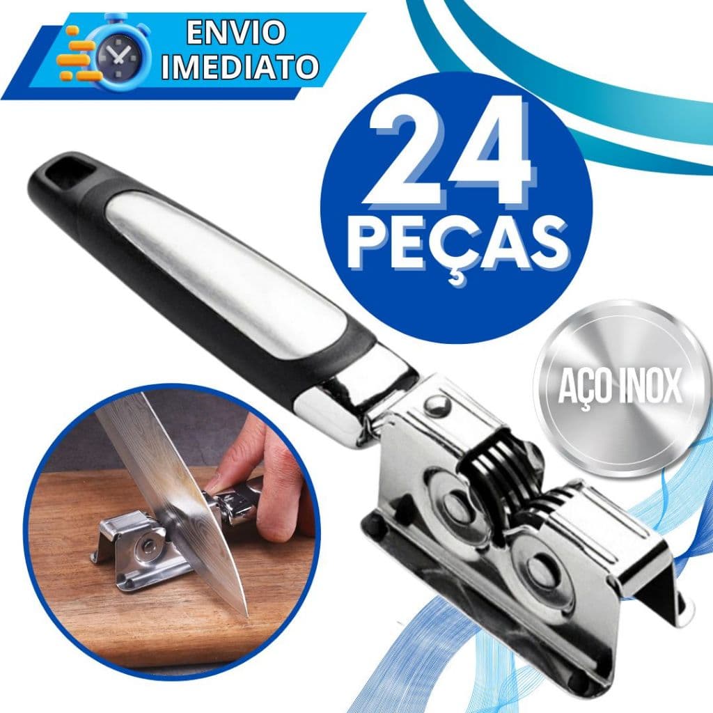 KIT 24 Afiador Amolador de Faca Tesoura Cutelo Inox Profissional para Casa Restaurante Açougue Churrascaria 3 Laminas