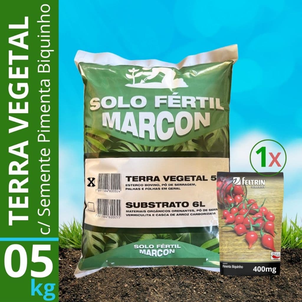 Kit Terra Vegetal Adubada 5kg Orgânica + 1 Pacote de Sementes 400mg