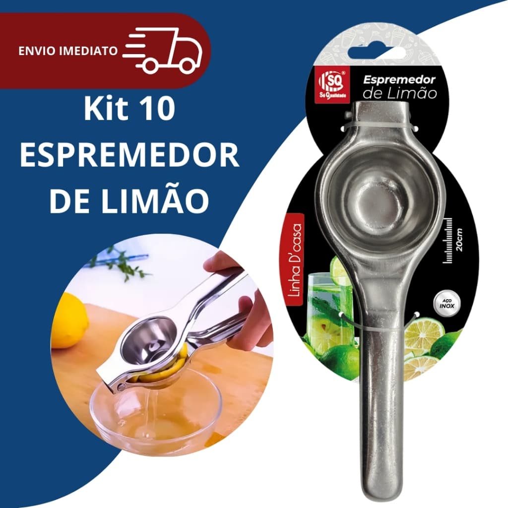 Kit 10 Espremedor de Limão Fazer Suco Rápido Caipirinha Limonada Suíça Em Aço Inox Resistente
