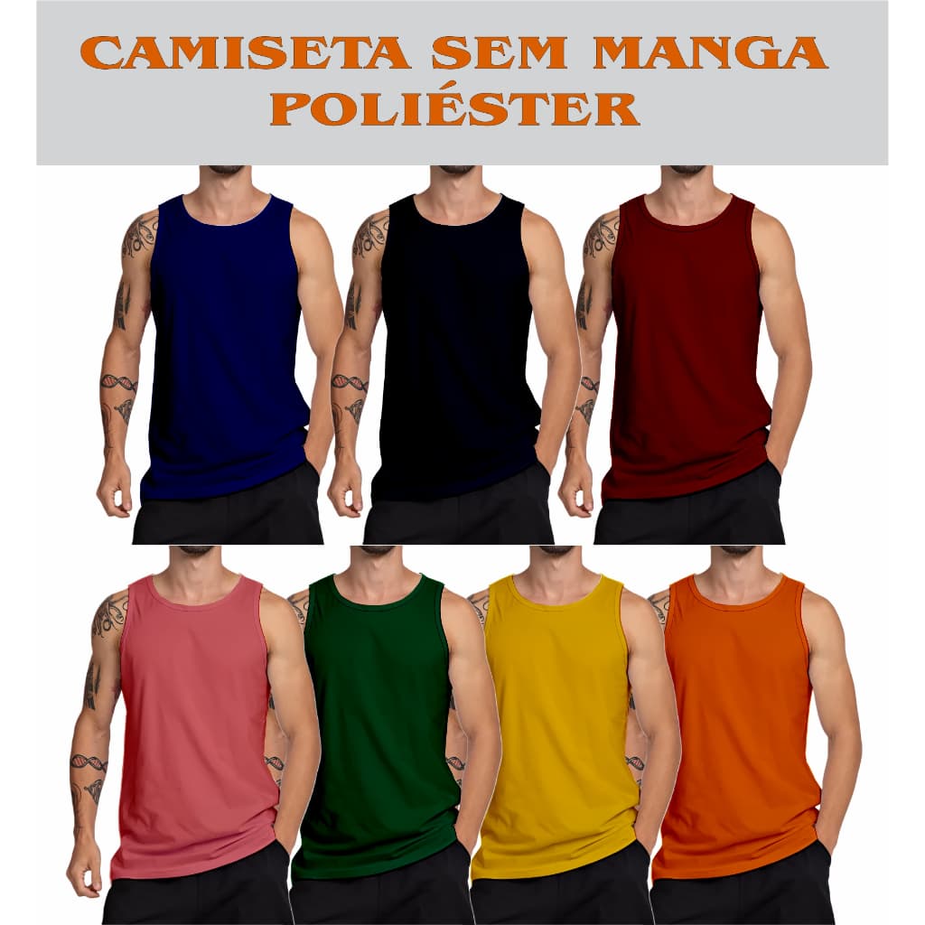 Camiseta Regata Lisa Colorida Malha sublimação 100% Poliéster