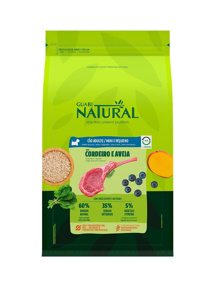 Ração Guabi Natural Cão Adulto Mini Pequeno Cordeiro e  Aveia 10,1kg