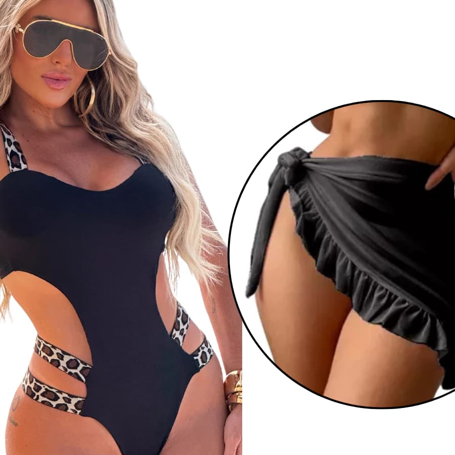 Kit 2 peças Biquini Maiô Bojo Neon Praia Saida De Praia Babado Pareo Blogueira