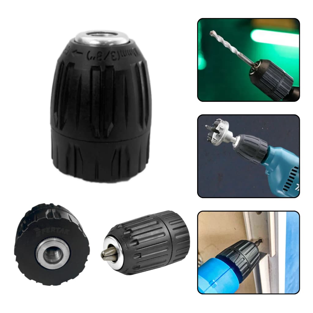 Mandril Aperto Rápido 10mm 3/8" Fertak Fixação de Brocas em Furadeiras Parafusadeiras Dispensa Chave