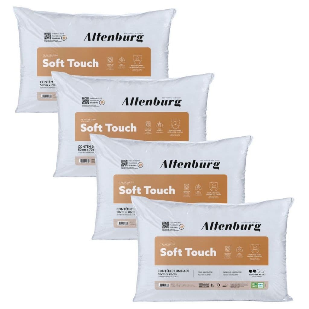 Kit 4 Travesseiros Suporte Médio Soft Touch Altenburg Toque de Seda 50cm x 70cm