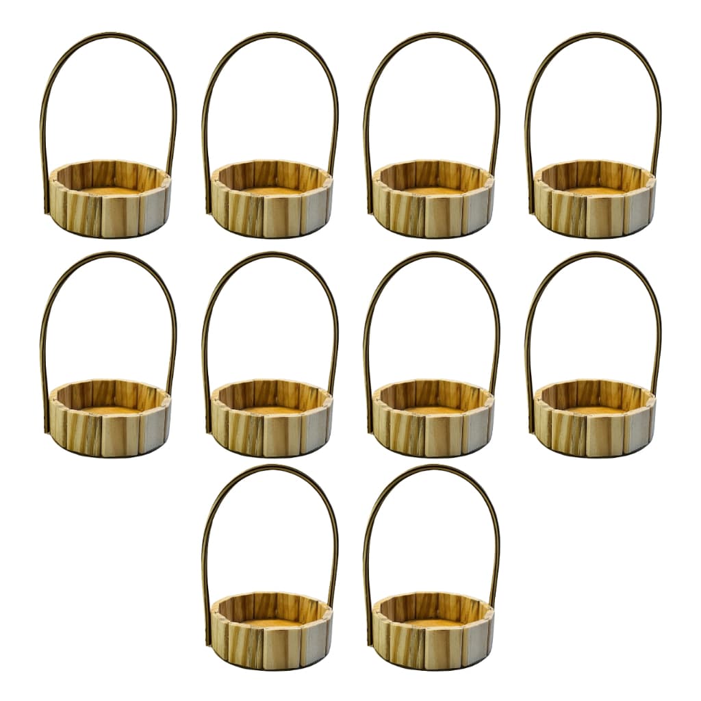 KIT COM 10 UNIDADES DE CESTA FRALDEIRA REDONDA, MADEIRA PINUS, ANIVERSÁRIO, PÁSCOA, DIA DAS MÃES, PAIS, NAMORADOS, NATAL