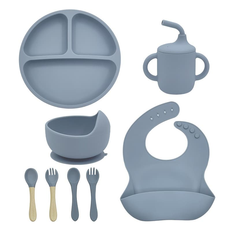Kit Talheres bebê silicone  Talheres Infantil Com Ventosa Canudo Colher Babador Garfo