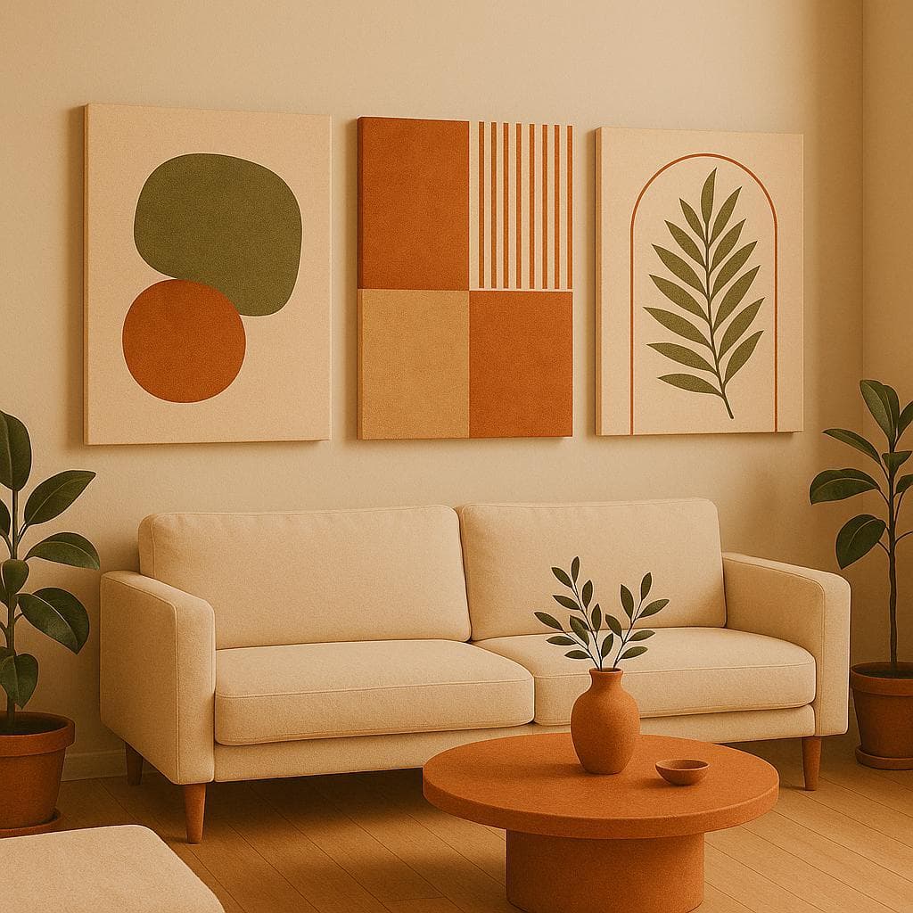 Quadro Decorativo 3 Peças Trio Folhagem Decoração Quarto Sala Copa Escritórios Hall