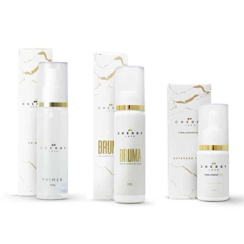 (3 itens) Kit Retenção para Extensão de Cílios Cherry Lash – Bruma + Primer + Finalizador | Original