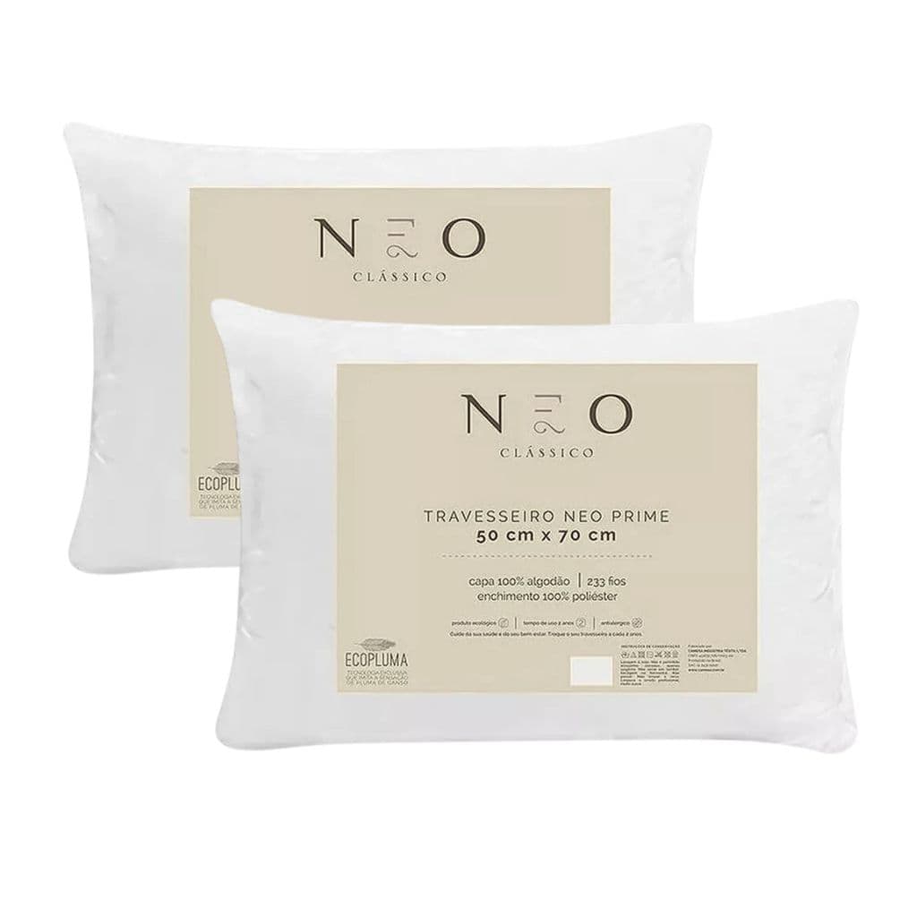 Camesa - Kit 2 Travesseiro Neo Prime Ecopluma 233 Fios 50x70cm – Macio, Lavável e Antialérgico