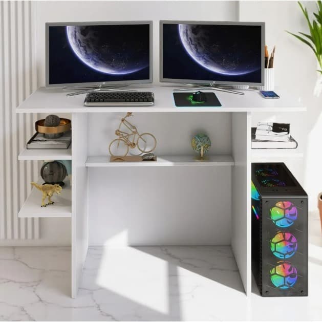 Mesa Gamer Escrivaninha para Estudo e Computador Home Office Branca/Preta