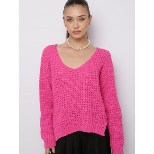Blusa Tricô Decote V Abertura Lateral Fang Inverno Basíca Solta Lisa Manga Comprida