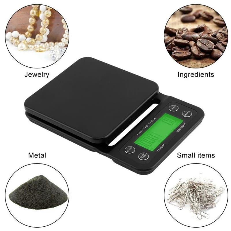 Balança De Café De Precisão 0,1g/5KG Alta Com Temporizador Digital De Cozinha LCD