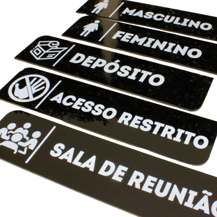 10 Placas de Sinalização Indicação Portas Acrílico 5x20cm Personalizada