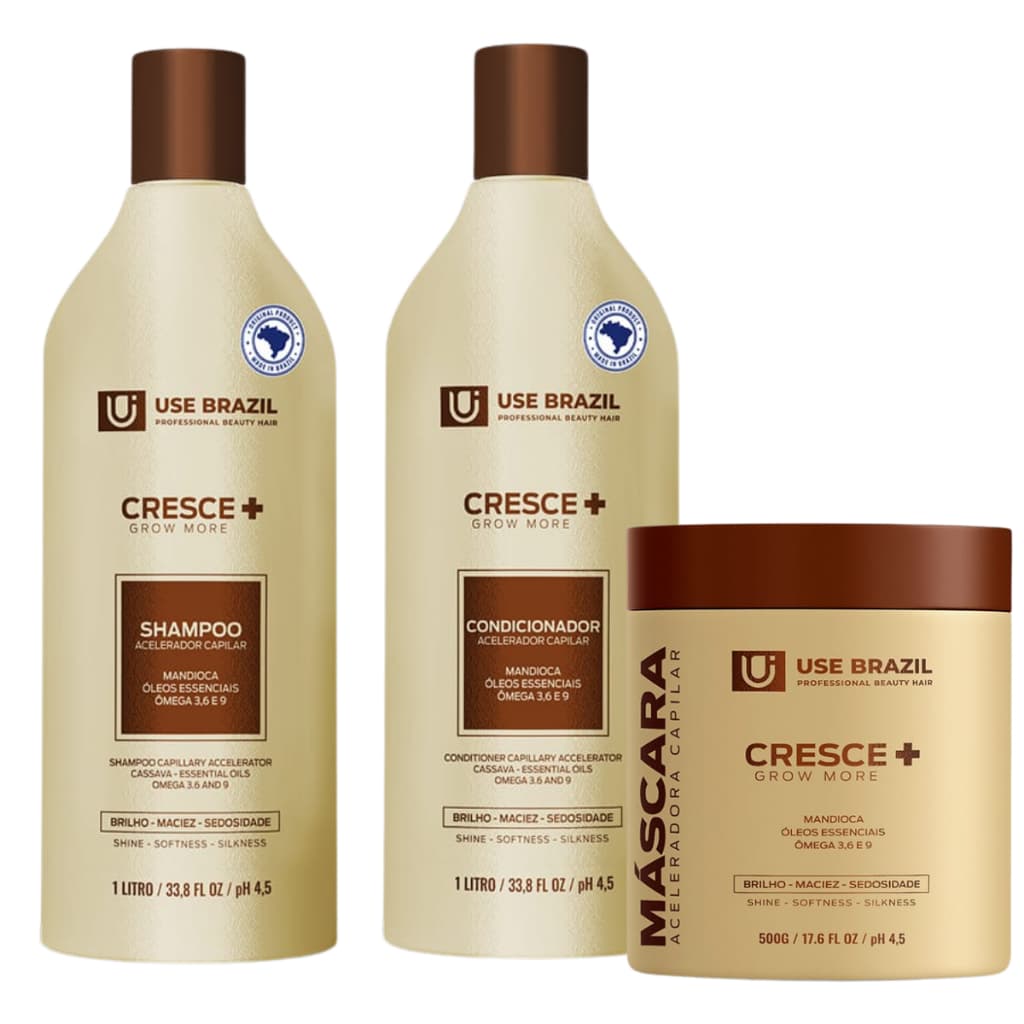 Kit Acelerador Para Crescimento Capilar Cresce+ 1L - Shampoo + Condicionador + Máscara