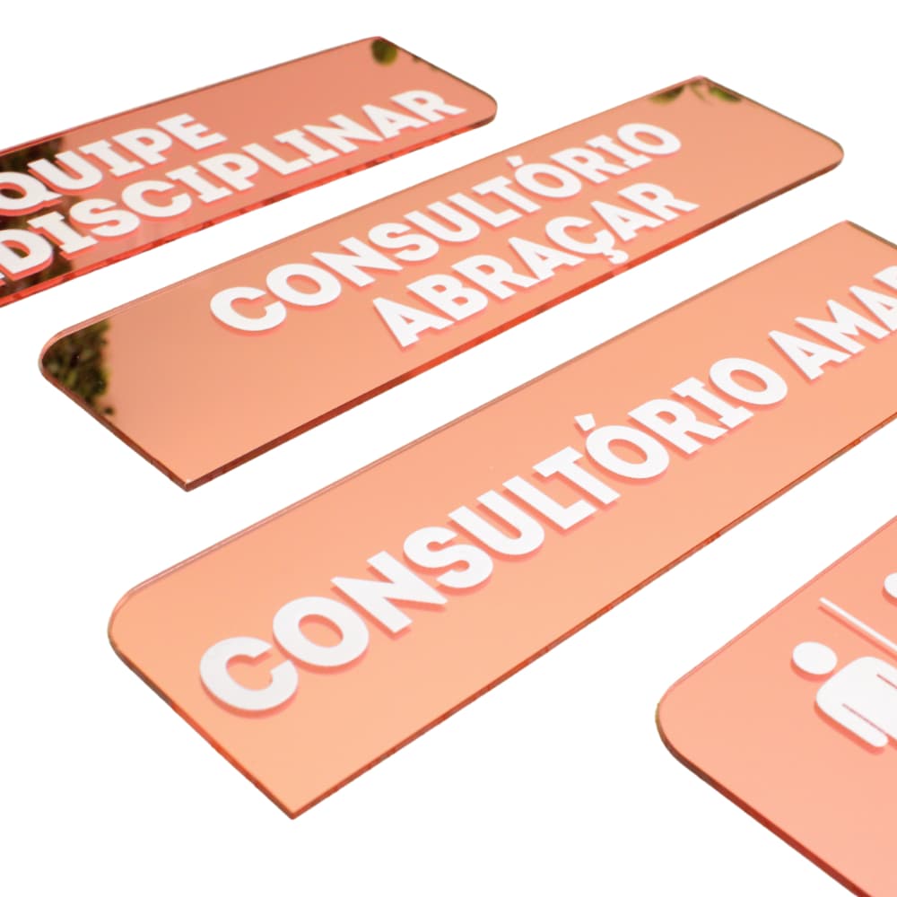 2 Placas De Sinalização Para Porta Acrílico Espelhado 5x20cm