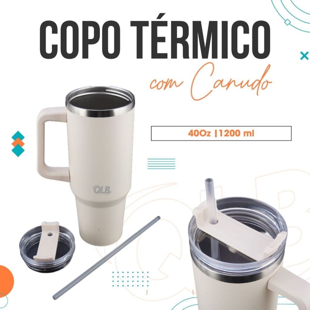 Copo Térmico QLB 1200ml com Canudo - Praticidade e Temperatura Ideal