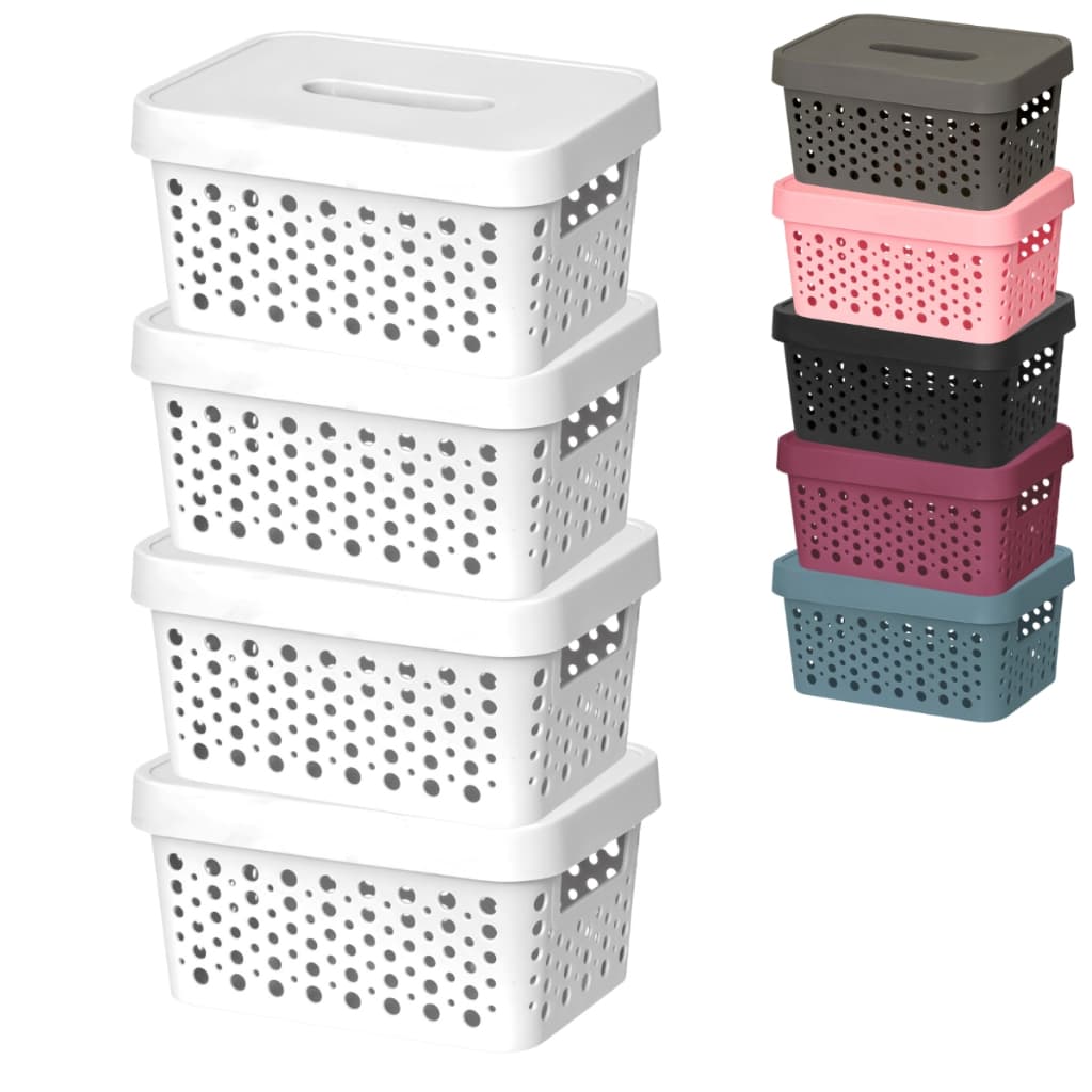Kit 4 Cestos Organizadores com Tampa 2 Litros 19cmx14cmx9,5cm Multiuso Cesto Organizador Multiuso