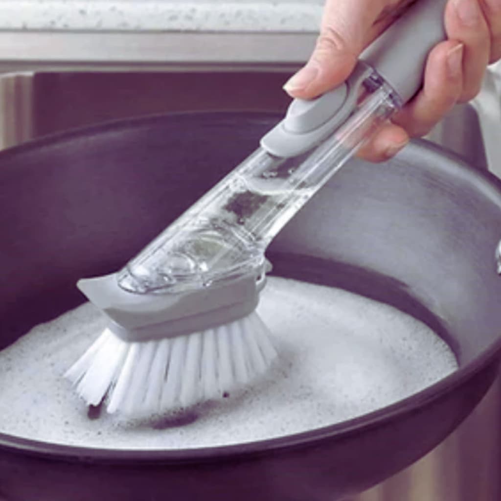 Escova Esfregão Multiuso c/ Dispenser Para Limpeza Pesada Cabo Detergente Sabão Líquido Casa Cozinha Utensílio Doméstico