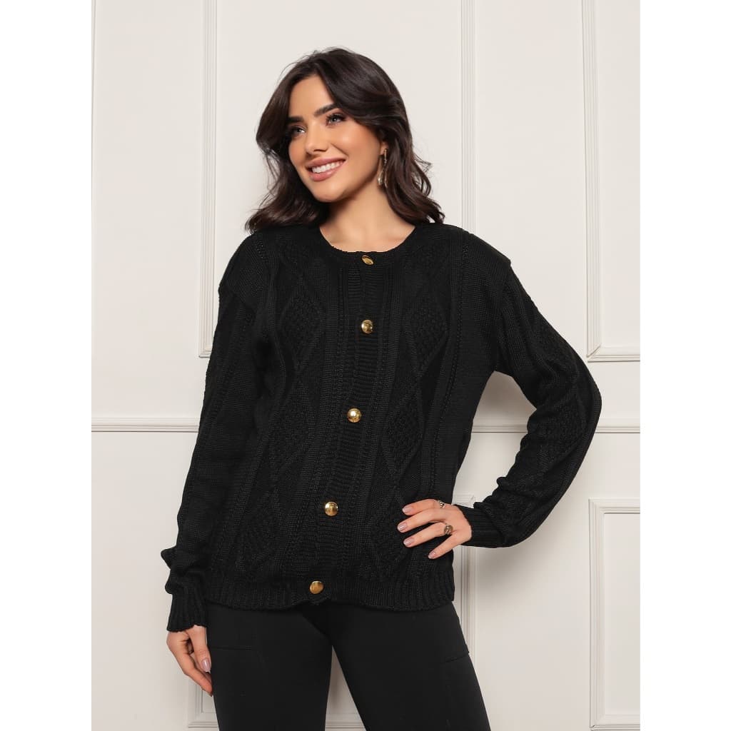casaco tricot cardigan de crochê 2025 com botão