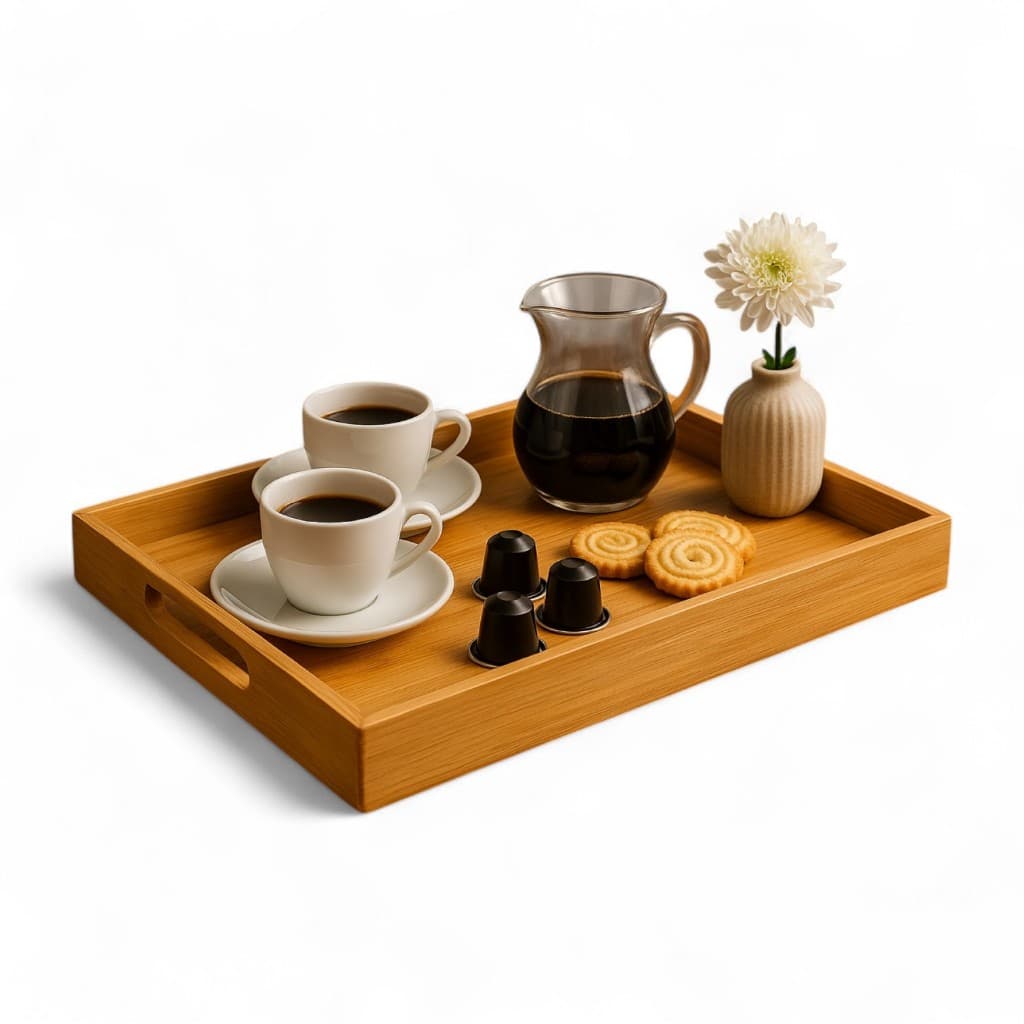 Bandeja Bambu Retangular 40x25cm com Alça Mimo Style – Para Café, Decoração ou Servir