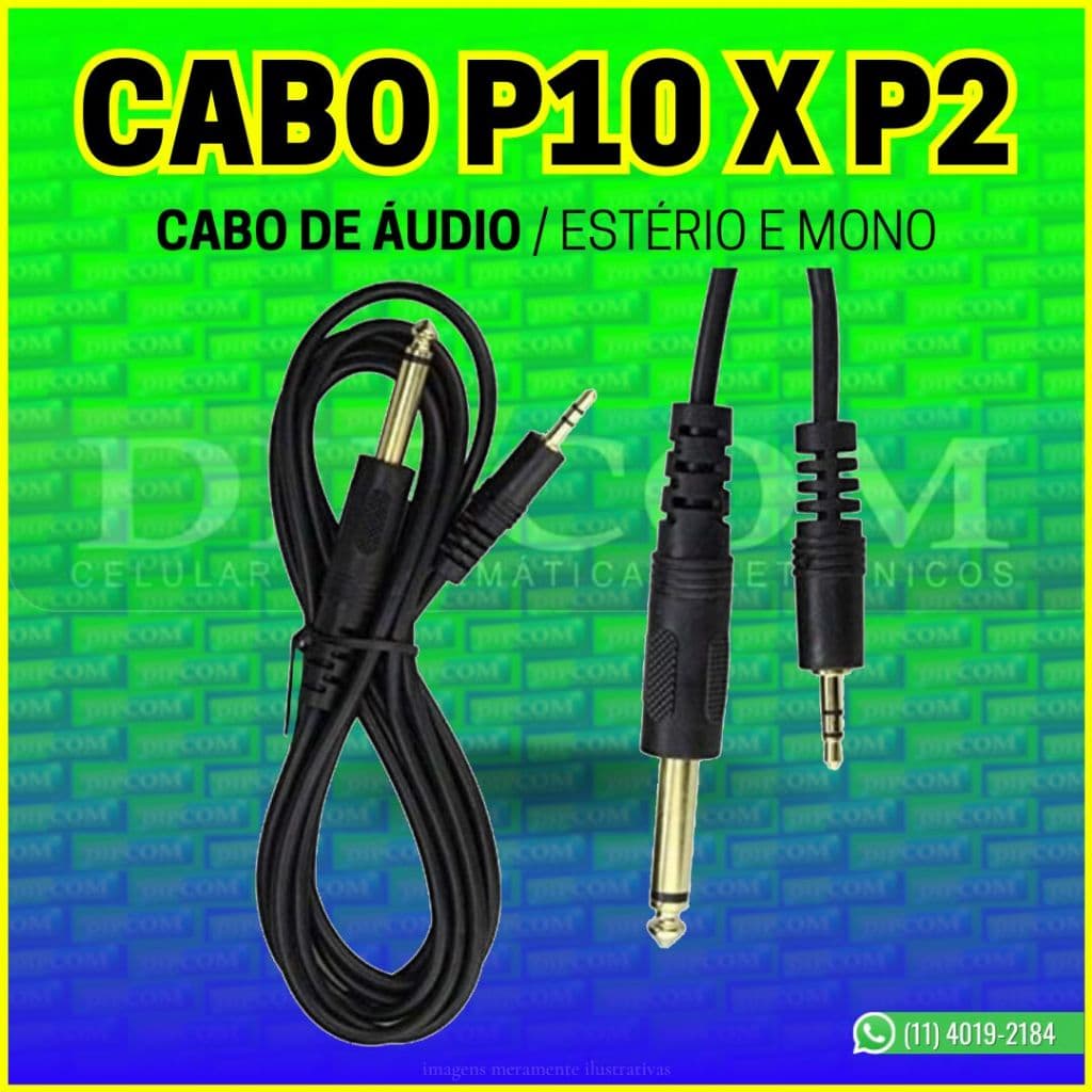Cabo de áudio P10 x P2 - Cabo P2 Estéreo x P10 Mono por metro