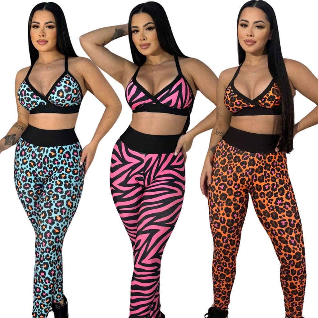 Conjunto leg e top estampada fitness academia look treino