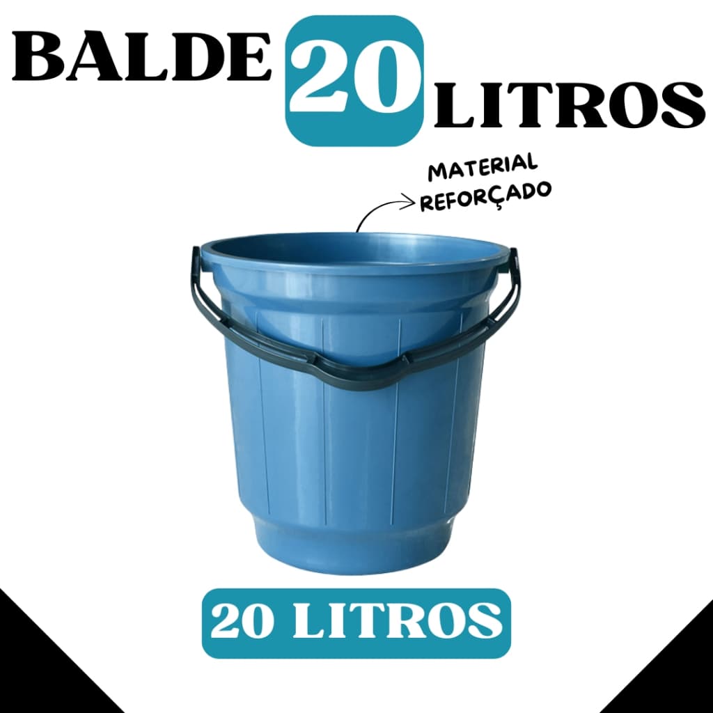 Balde 20 Litros com Alça – Plástico Resistente | Cores Sortidas Lavanderia Multiuso - BF20