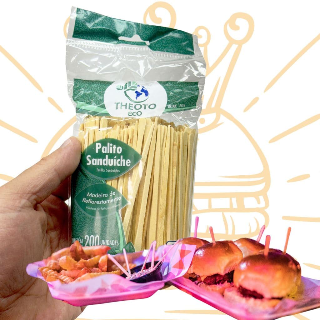 KIT PACOTES COM 400 UNID PALITOS THEOTO PARA SANDUICHES PAO DE METRO MINI HAMBURGUER 9CM