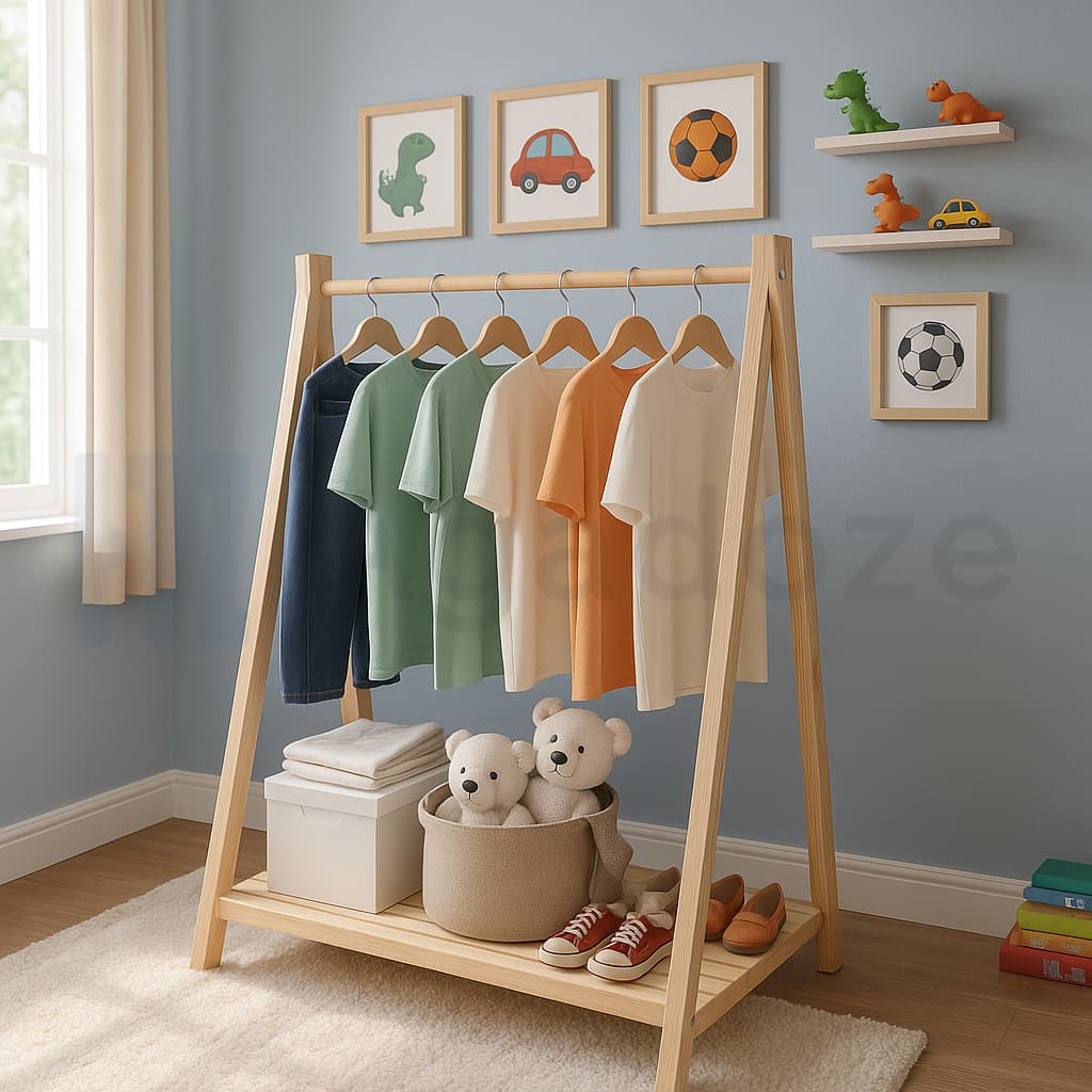 Cabideiro Montessoriano Madeira Arara Roupas Infantil Pinus Para Quarto Menino Menina