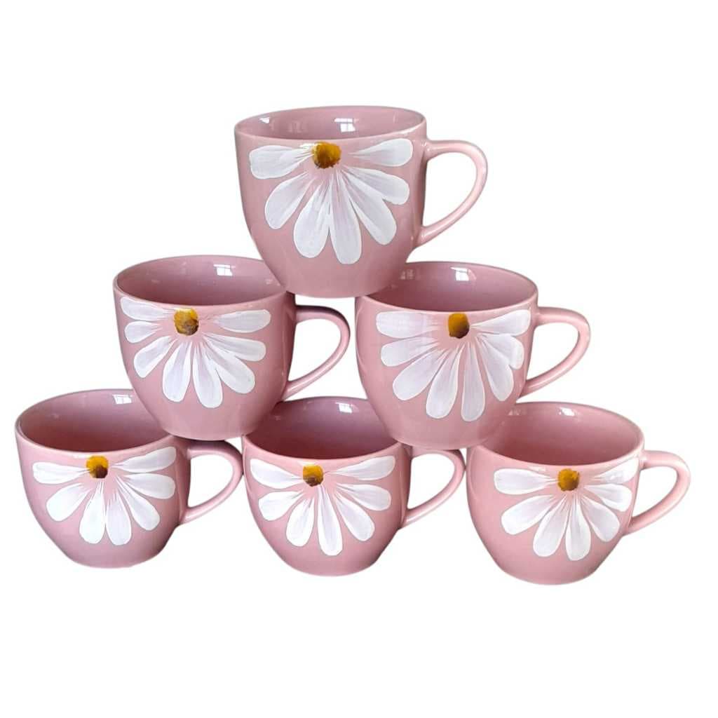 Jogo 6 Xicaras canecas Chicaras cojunto kit de Café Chá Porcelana decorada 170 ml margaridas feita a mão rosa.