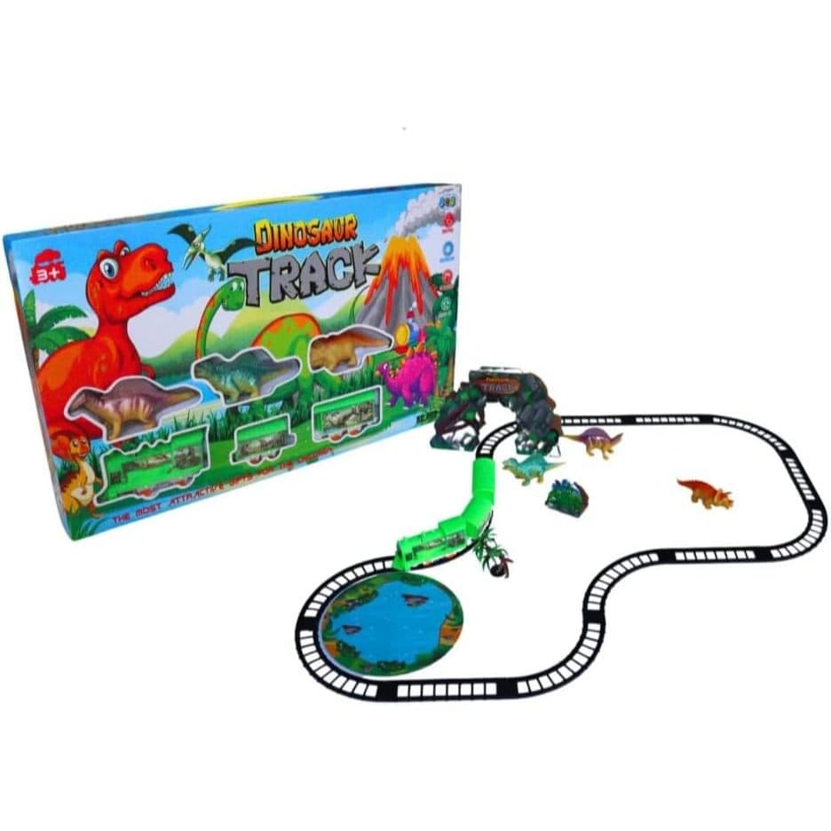 Trem Elétrico Que Anda Com Trilhos e Dinossauros Infantil Locomotiva Brinquedo Educativo Não Pula