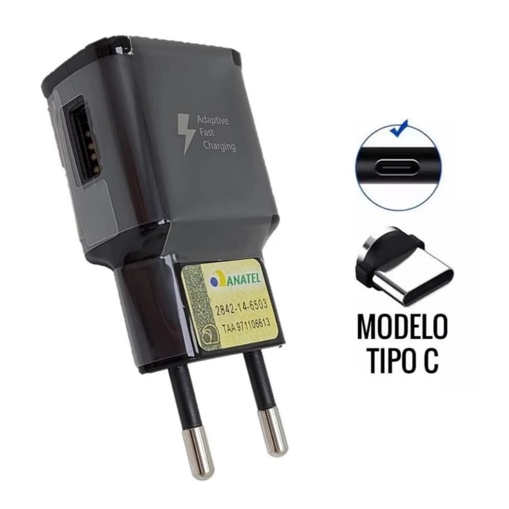 Carregador Tipo C  A20 A30 A50 A70 A80 S8 S9 Plus S10 M31 M51 A21S A31 A51 A71 A80, Note 8 Note 9 S8 S9 Plus S10 A22 S10