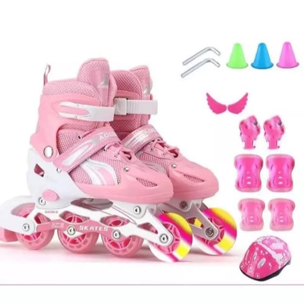 Conjunto completo profissional de patins inline infantis, patins ajustáveis ​​full flash--3915