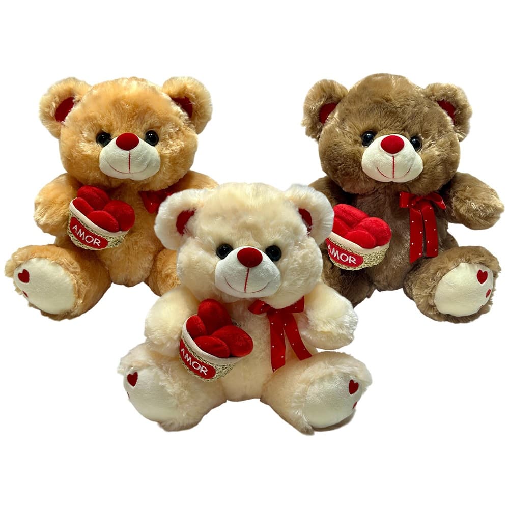 Urso Pelucia Cestinha Com Coracao Romantico Presente Fofo Namorados - 30cm