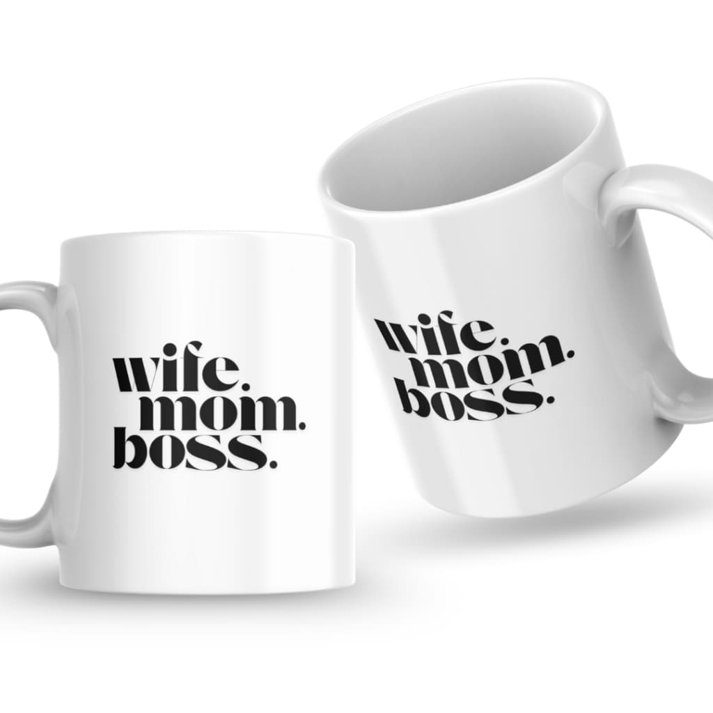 KIT 2 Canecas Xicaras Porcelana 325ml Wife. Mom. Boss Dia Dos Namorados Personalizada Presente