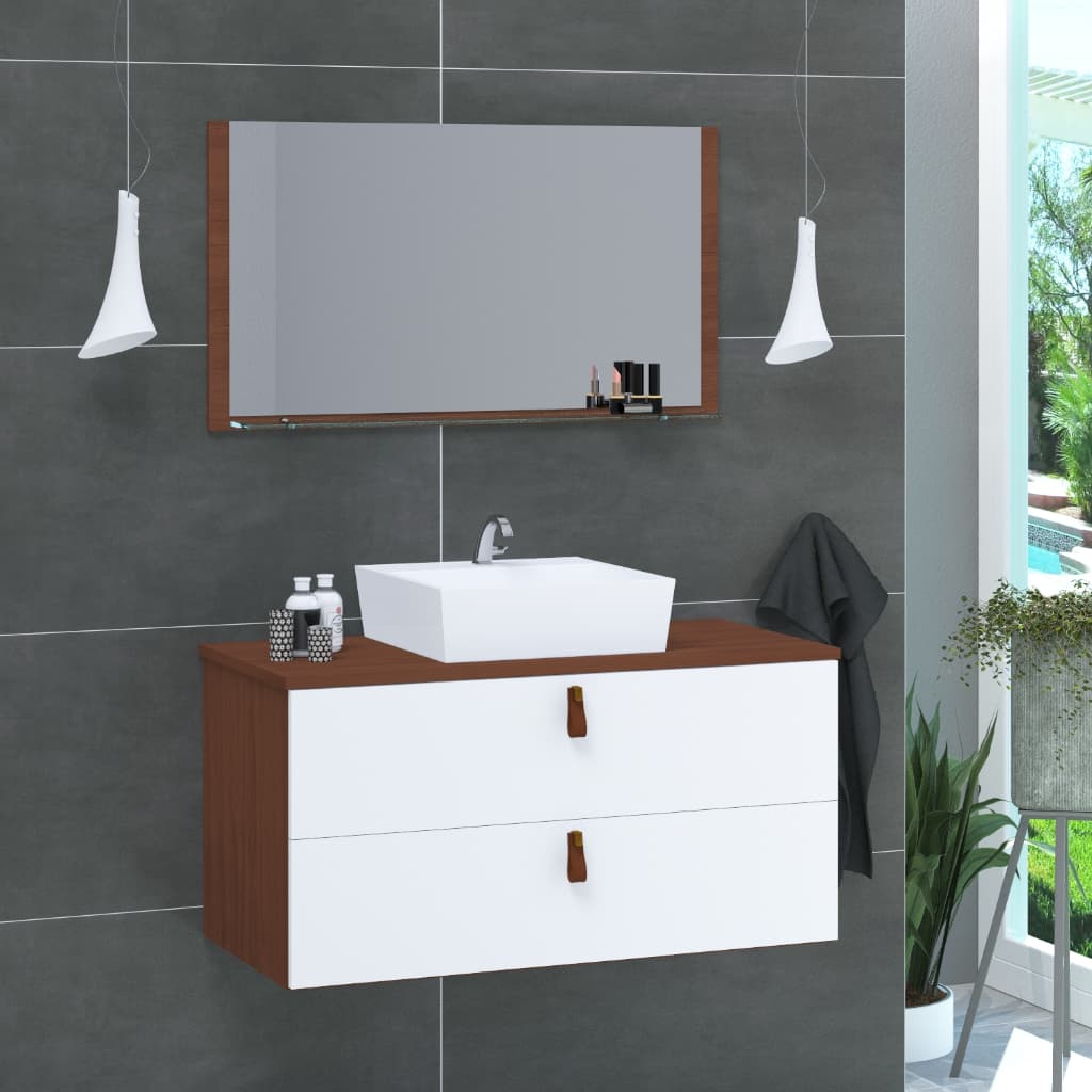 Conjunto Armário de Banheiro Berlim 80 cm MDF + Espeplheira + cuba