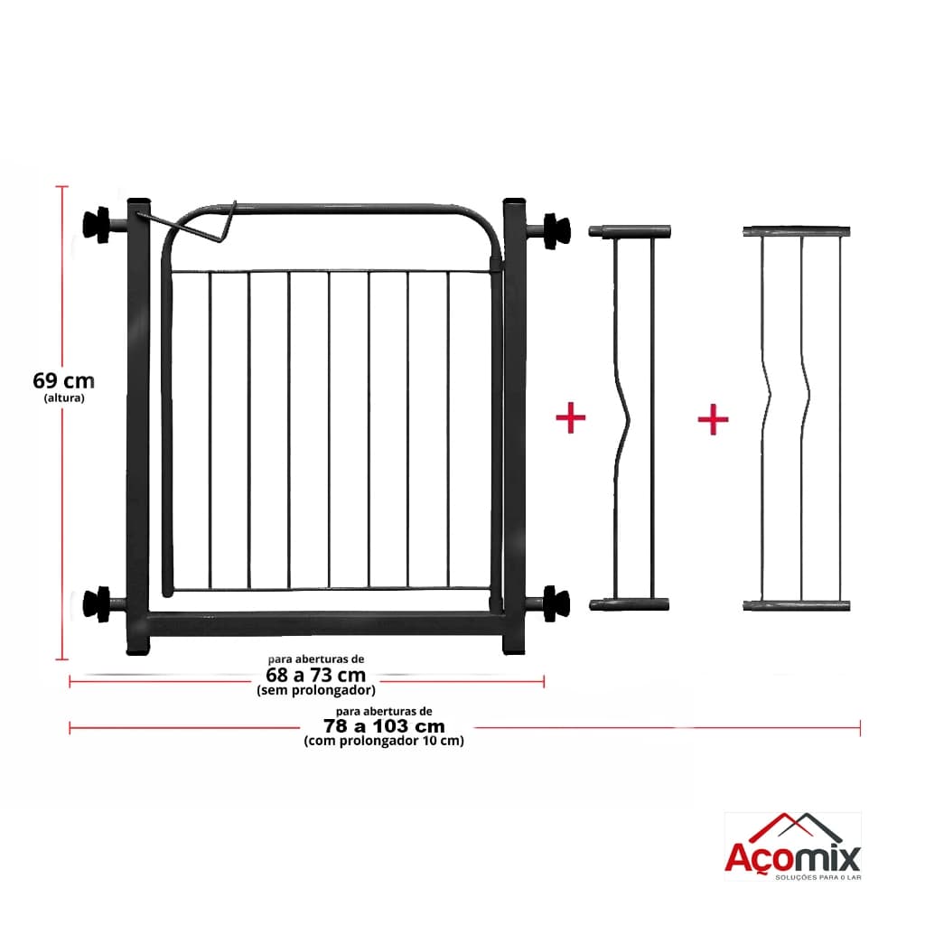 Portão Pet Grade Mais Largo Aramado Até 103cm Proteção para Bebes Cães Portão Segurança Para Crianças Com 2 Extensores