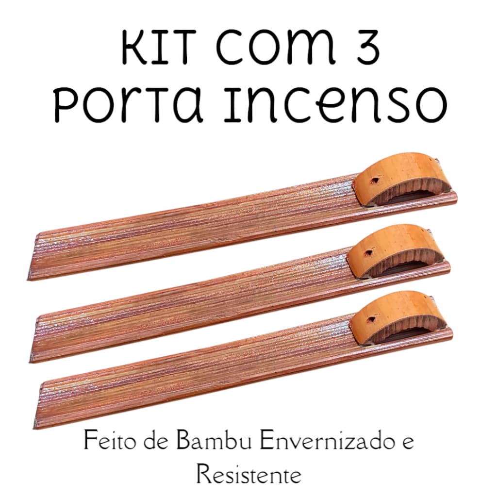 Kit com 3 Porta Incenso de Bambu Natural Envernizado Suporte Rústico Decoração Zen