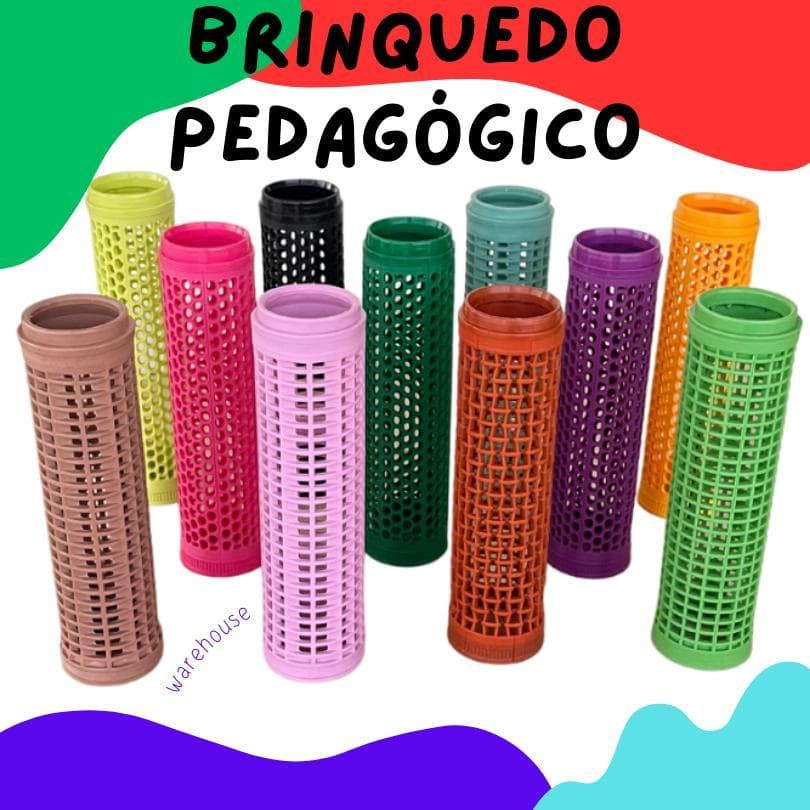 10 Cilindros Plasticos Vazados Pedagógicos - Cores Diversas - Brinquedos Tubetes
