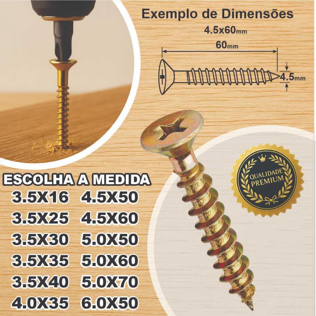 Caixa Parafuso Chipboard Phillips Cabeça Chata 3,5x16 ao 6,0x50 Várias Medidas MDF Madeira Drywall