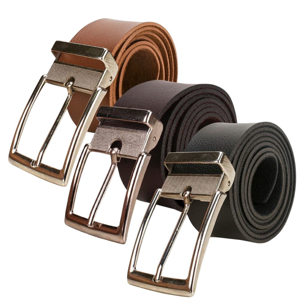Kit com 3 Cintos Masculinos com Fivela Metálica – Estilo e Versatilidade em Cores Variadas 125cm
