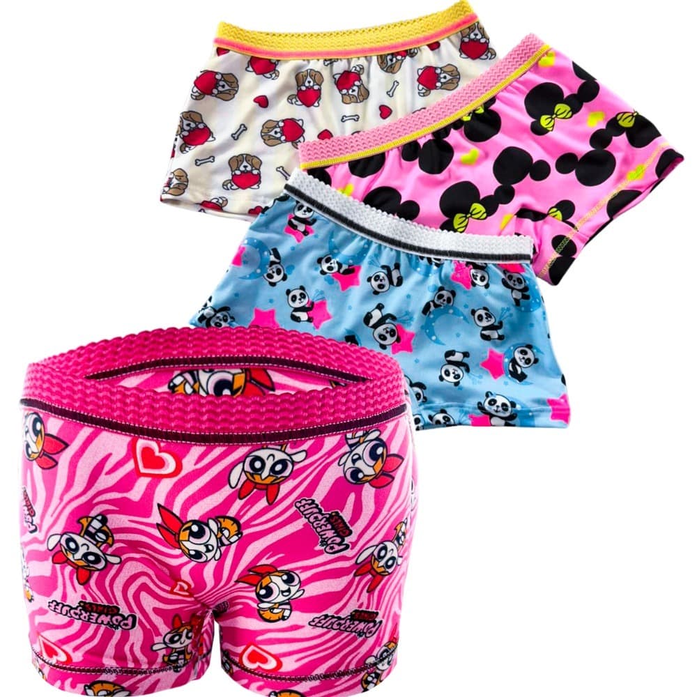 Kit 4 Calcinhas Boxer Infantil Feminina Estampadas Microfibra