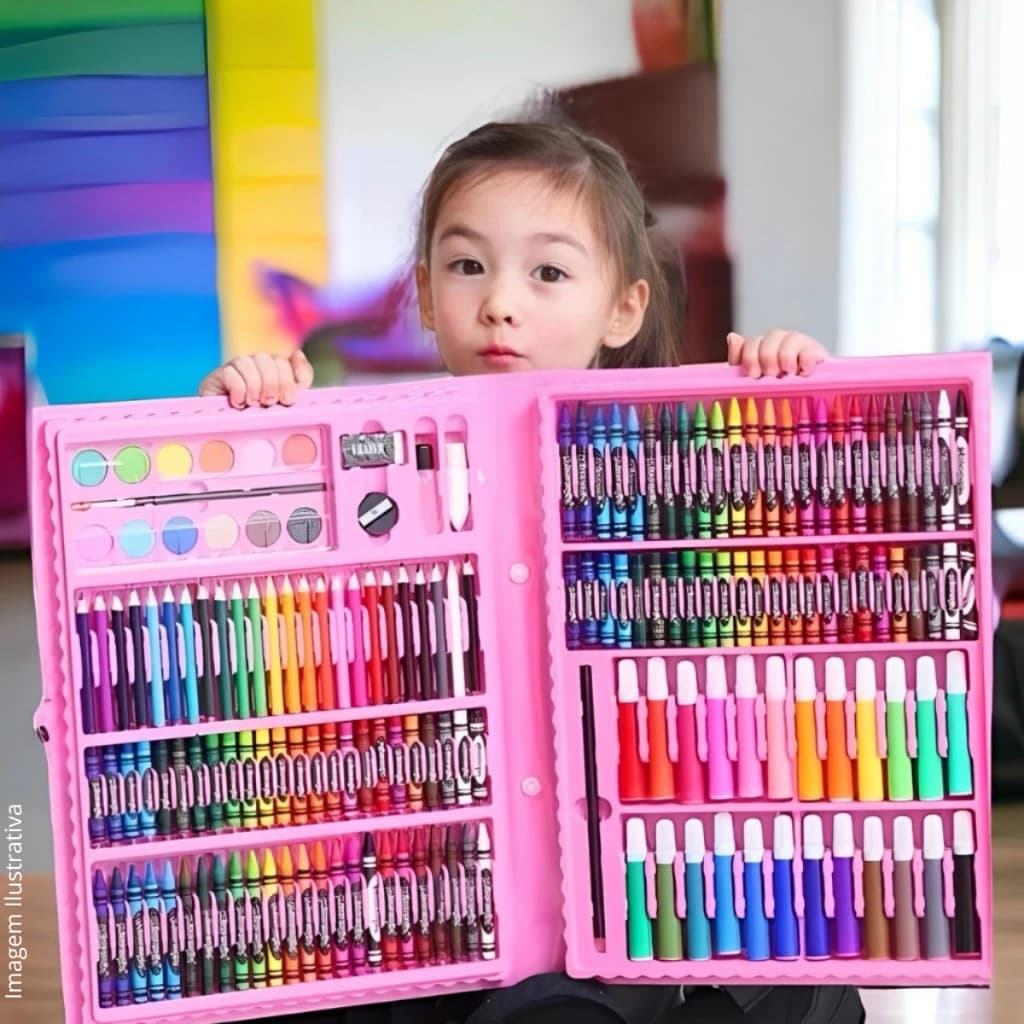 Maleta Pintura Infantil Estojo Lápis Giz Canetinhas Desenhos Colorir Criatividade Pequenos Artistas