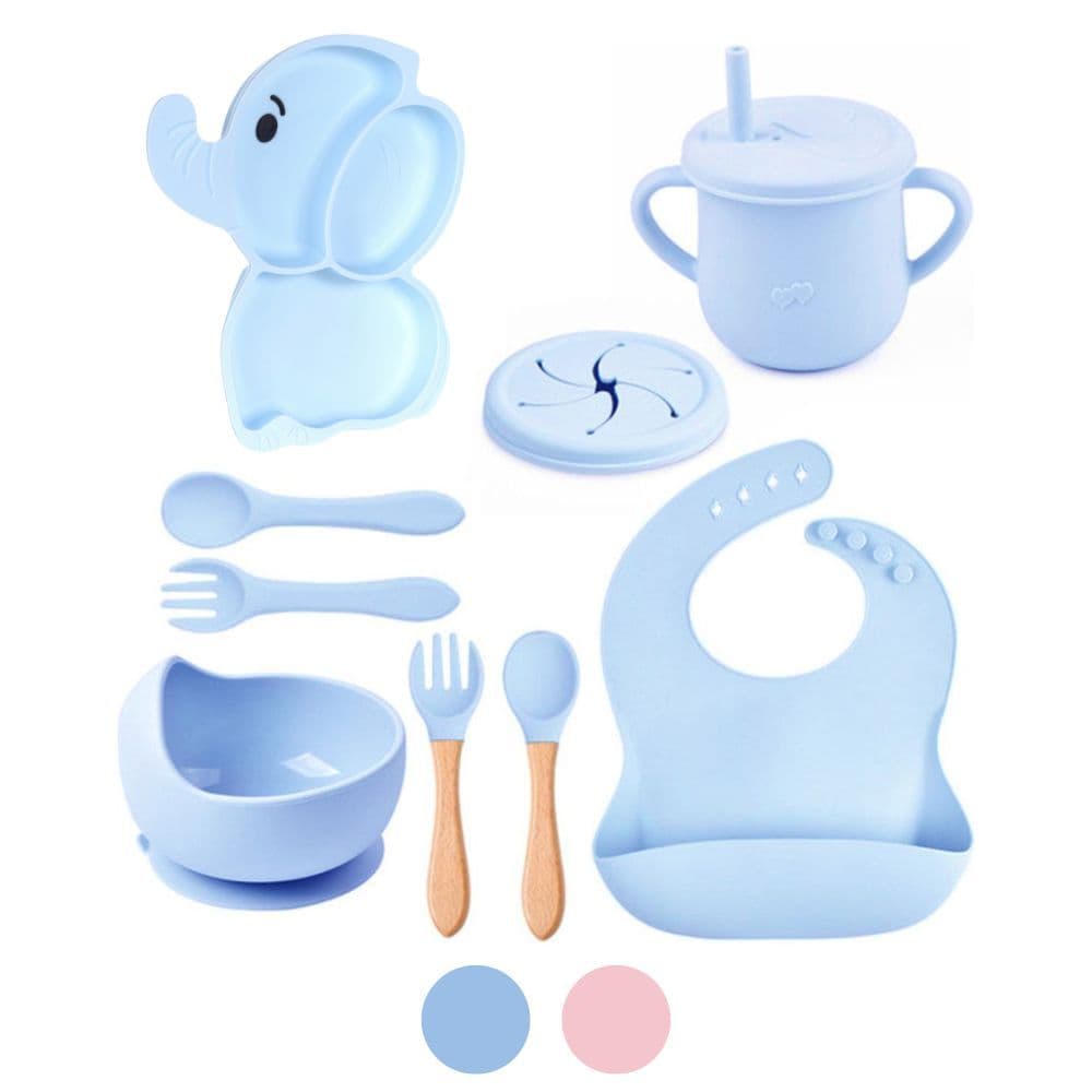 Kit 10 Pç Introdução Alimentar Infantil Conjunto Papinha Pratinho Silicone Babador Anatomico Babador Copo Tigela Criança